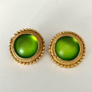 Vintage Green Round Clip On Earrings